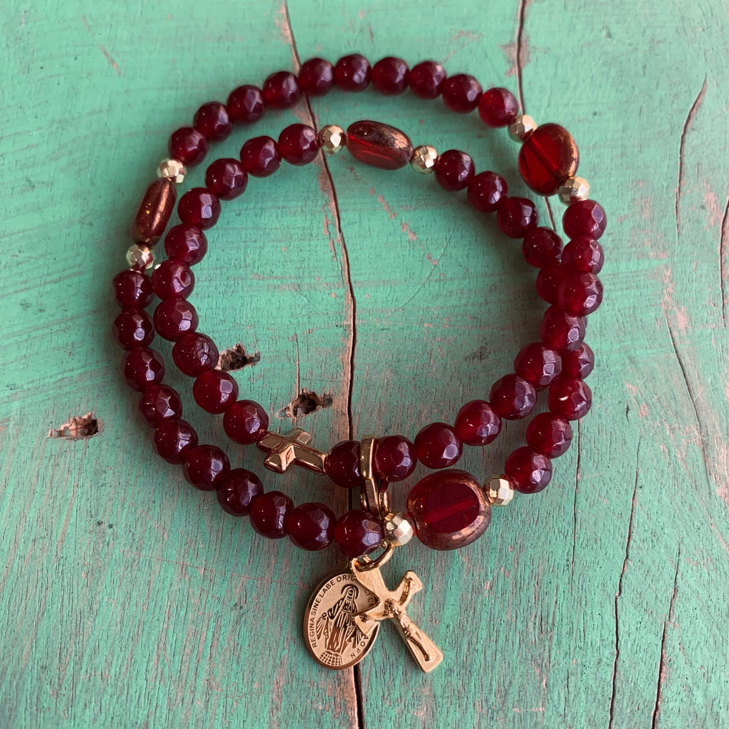 Rosary Wrap Bracelet with Gold Accents
