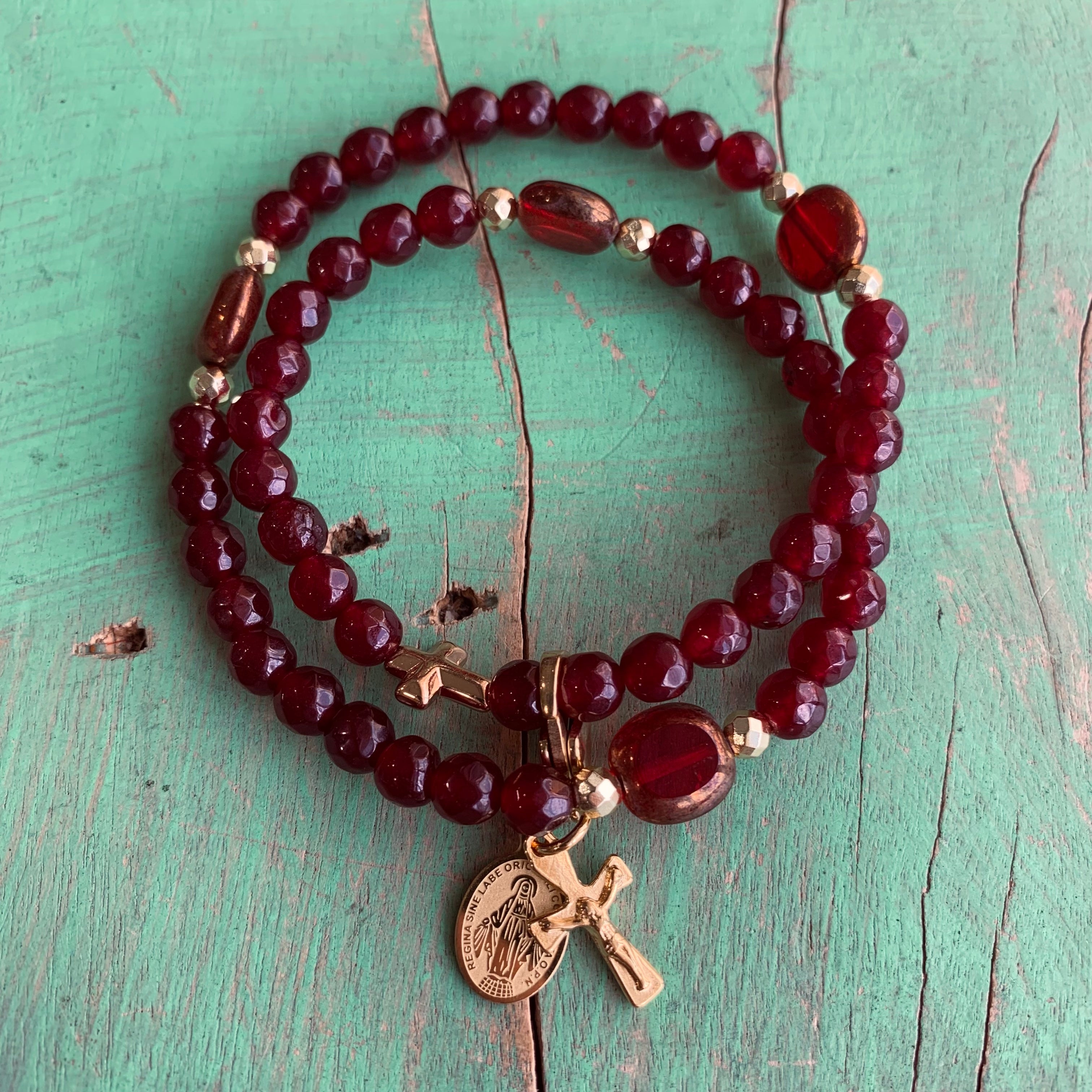 Rosary Wrap Bracelet with Gold Accents