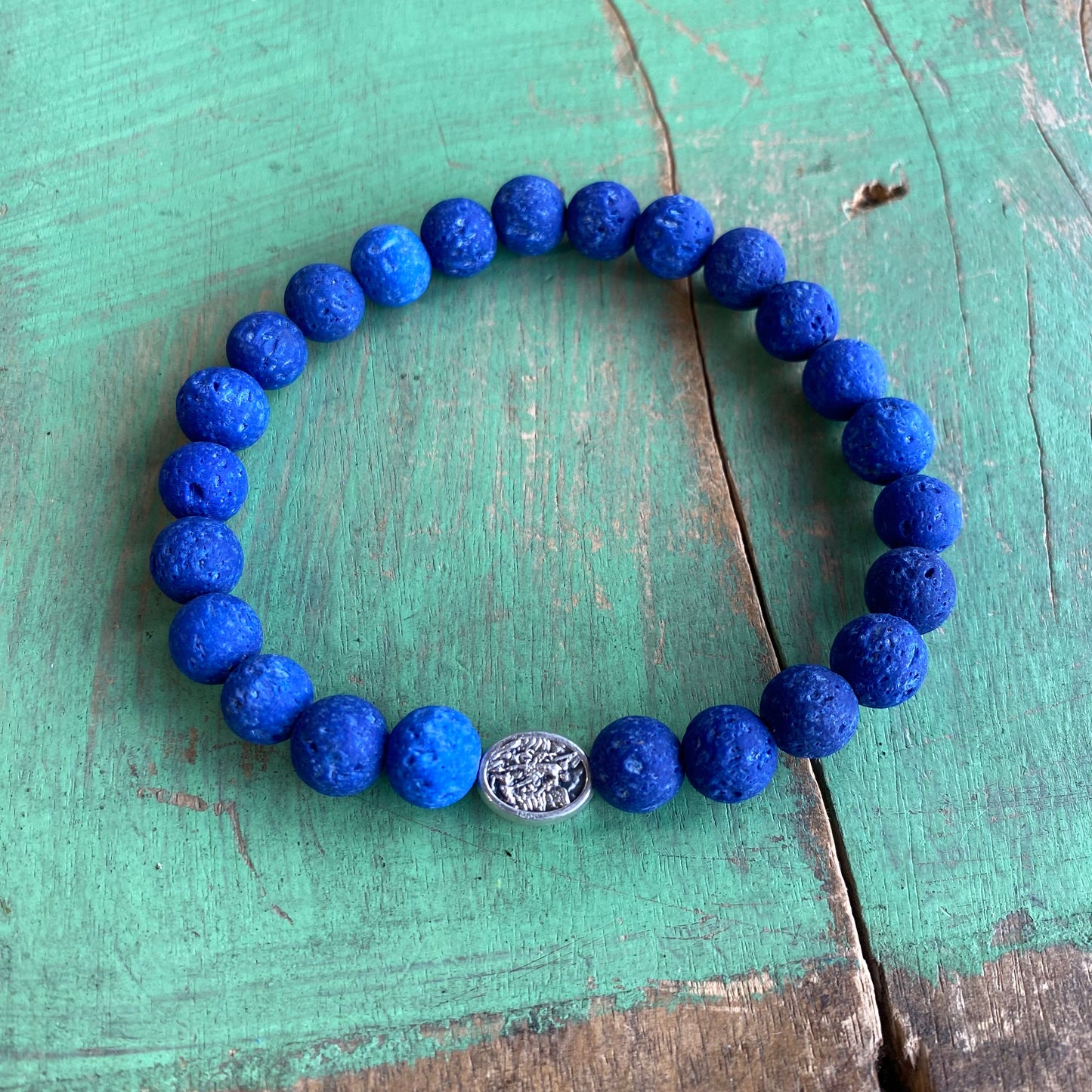 St Michael Blue Lava Bead Bracelet