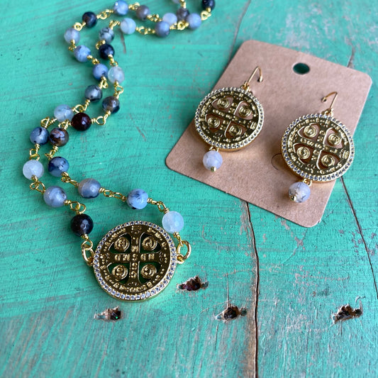 St Benedict Hues of Grey Necklace and Earrings Set