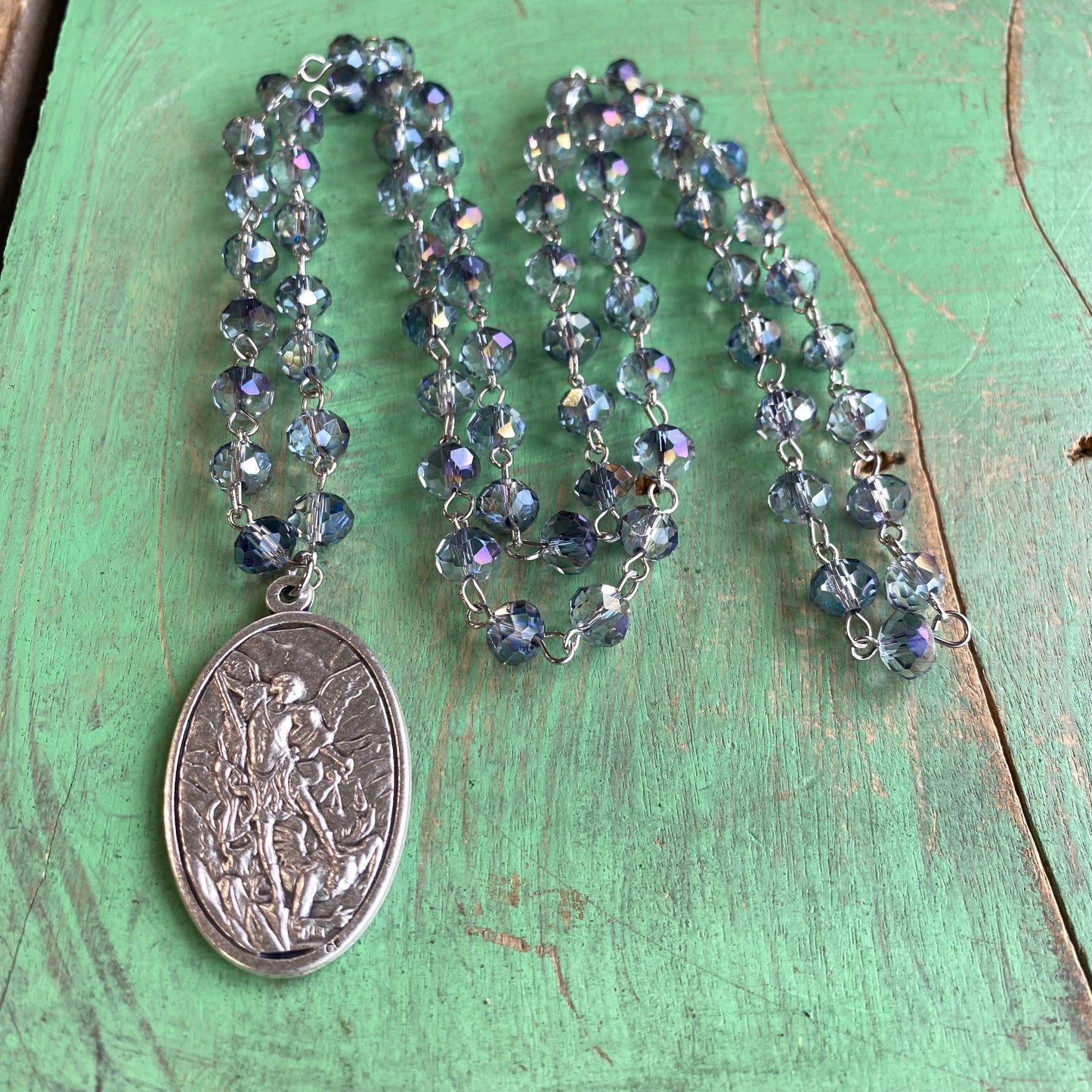 St Michael/Guardian Angel Iridescent Necklace and Earring Set