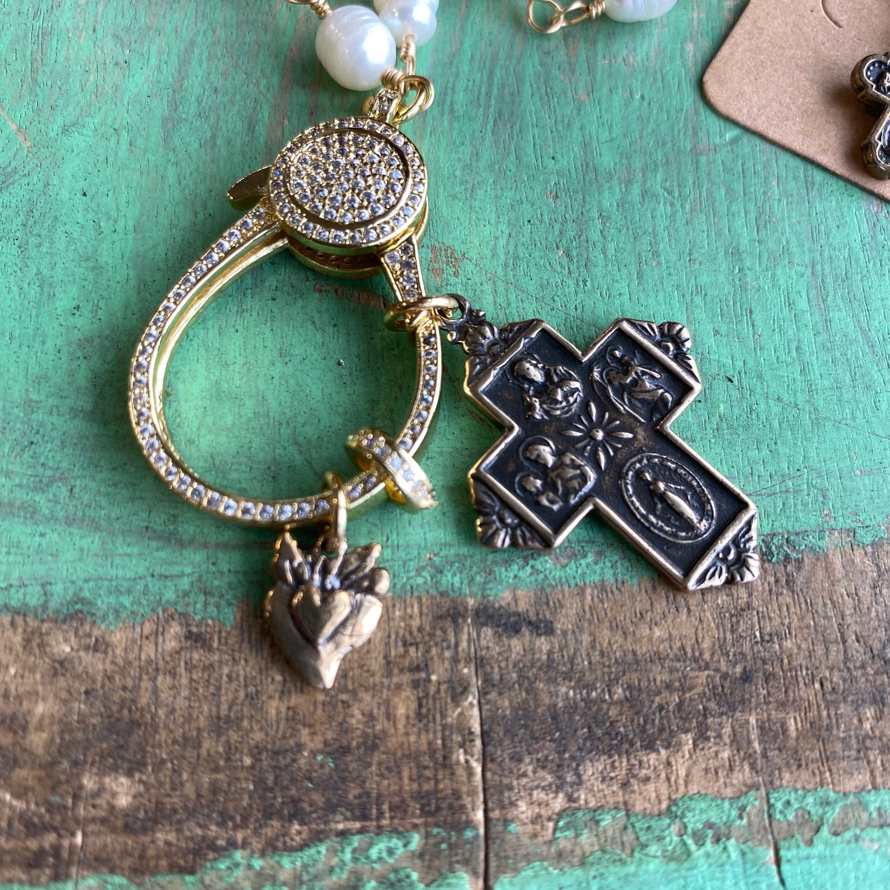Pearl 4 Way Cross Clasp Necklace or Earrings