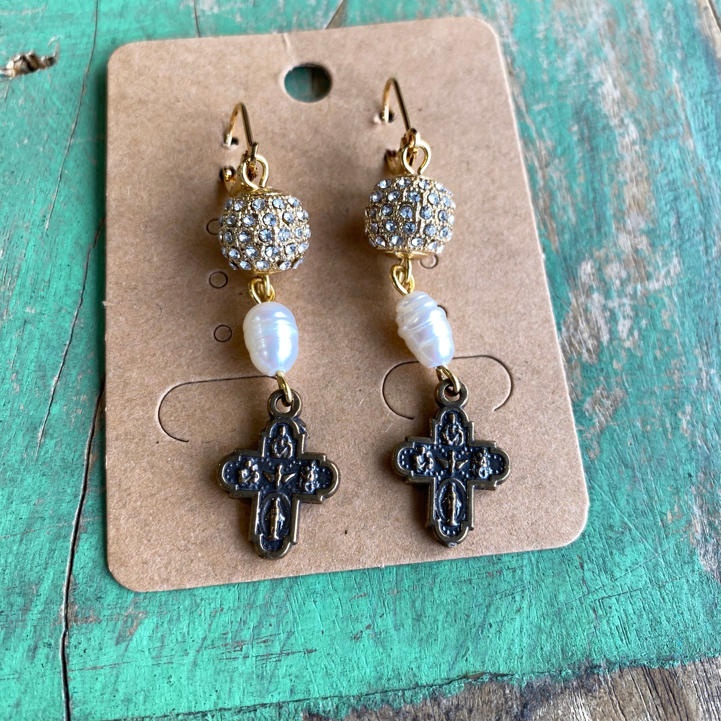 Pearl 4 Way Cross Clasp Necklace or Earrings