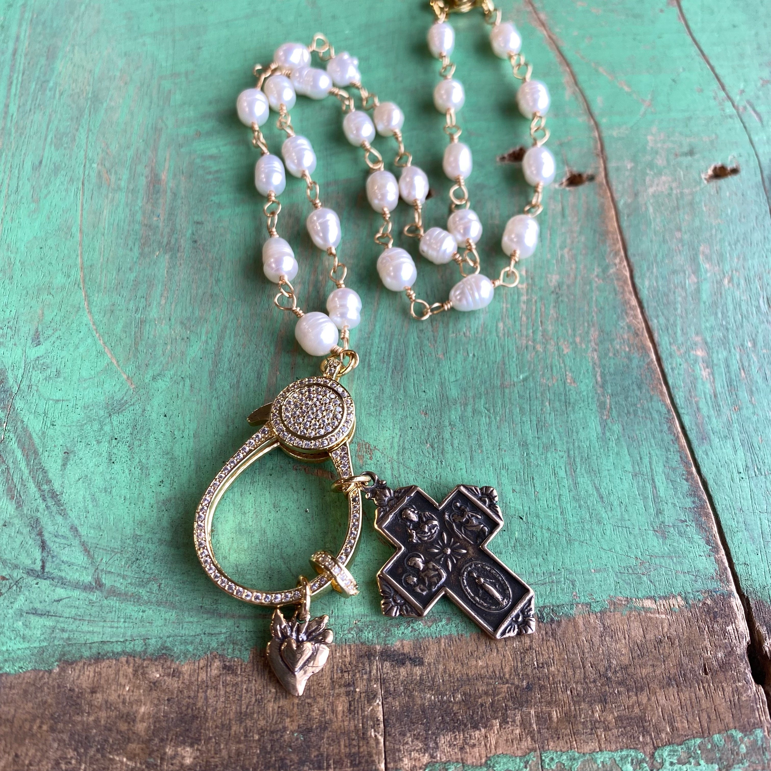 Pearl 4 Way Cross Clasp Necklace or Earrings
