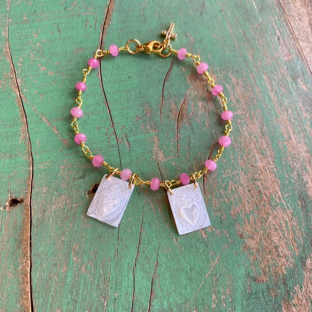 Pink Sacred Heart Scapular Bracelet
