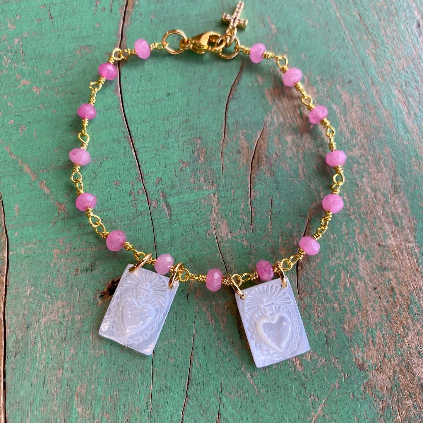 Pink Sacred Heart Scapular Bracelet