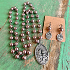 Rose Pearl Scapular Necklace and Earring Set