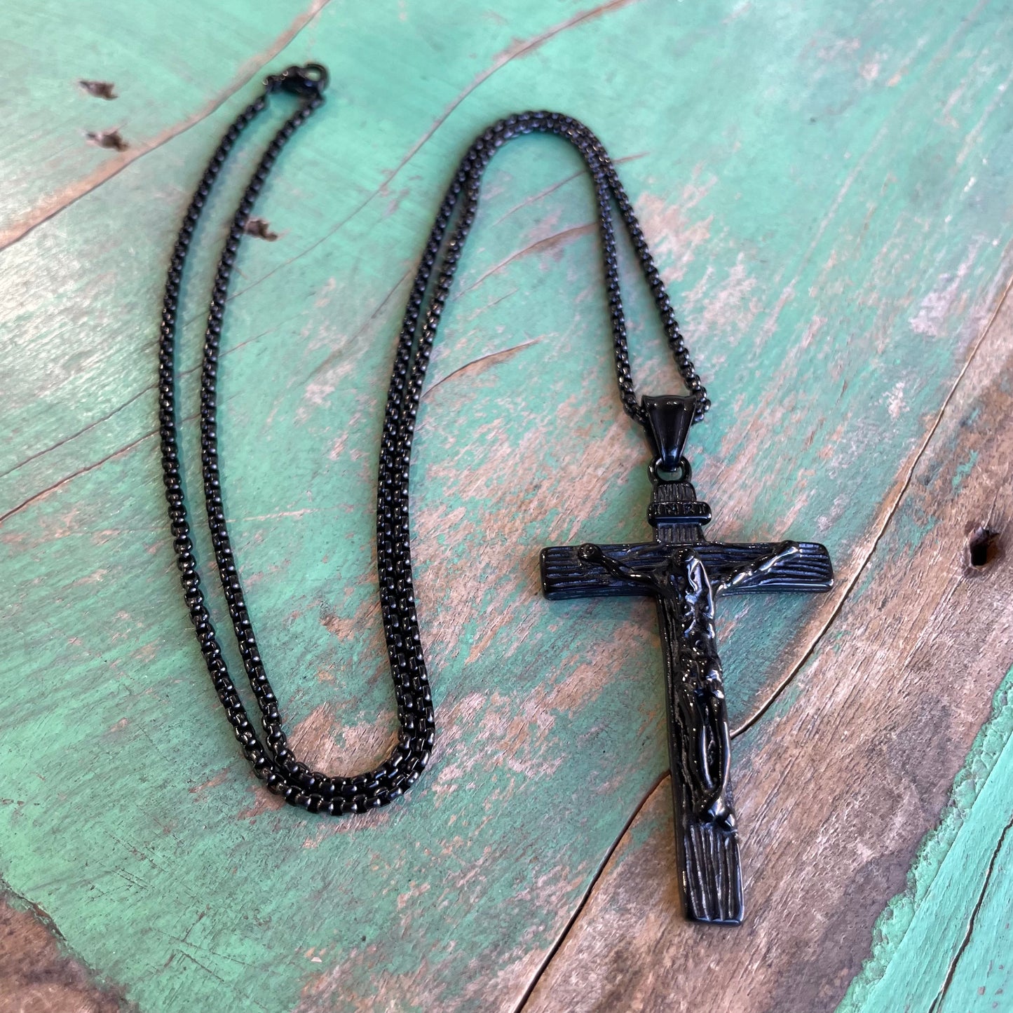 Black Stainless Steel Crucifix Chain