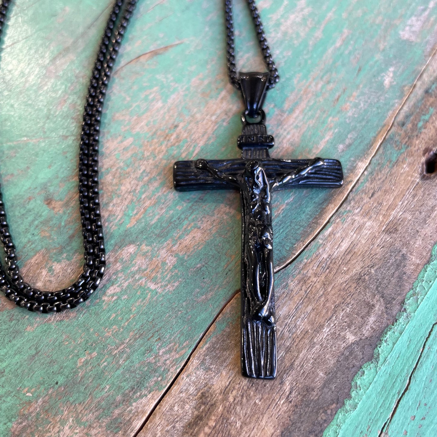 Black Stainless Steel Crucifix Chain