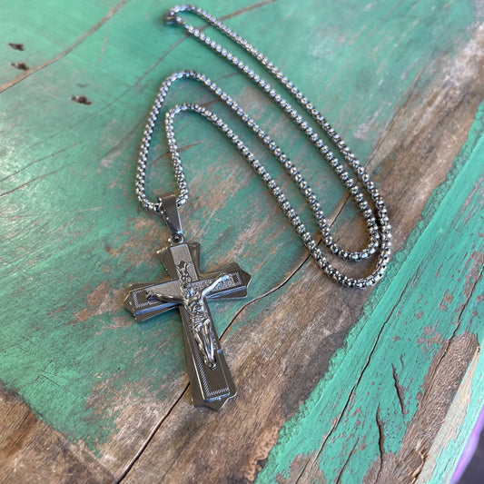 Stainless Steel Silver Crucifix Chain