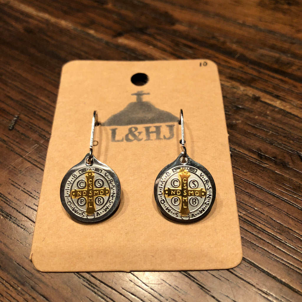 St. Benedict Two-Toned Stainless Steel Earrings
