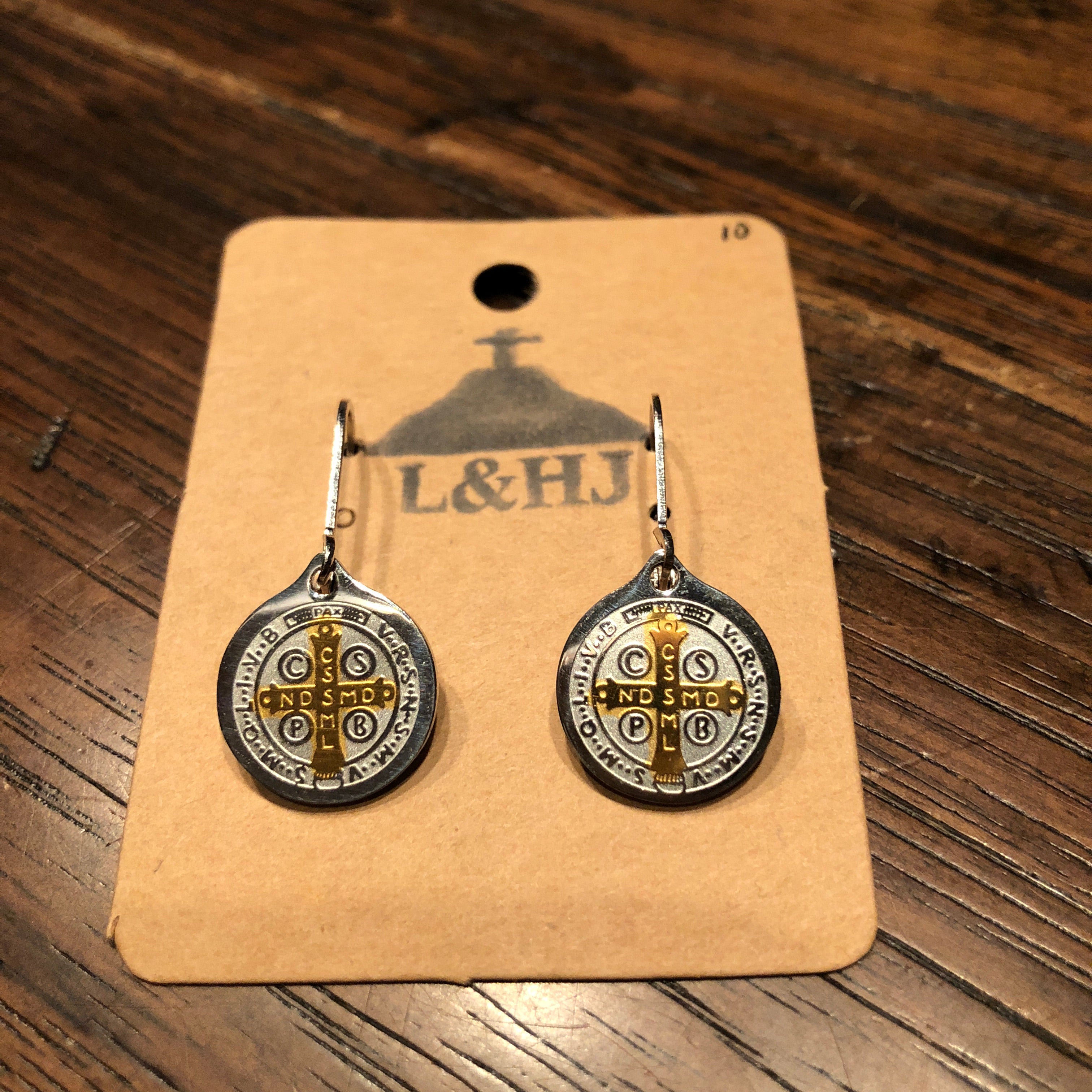 St. Benedict Two-Toned Stainless Steel Earrings