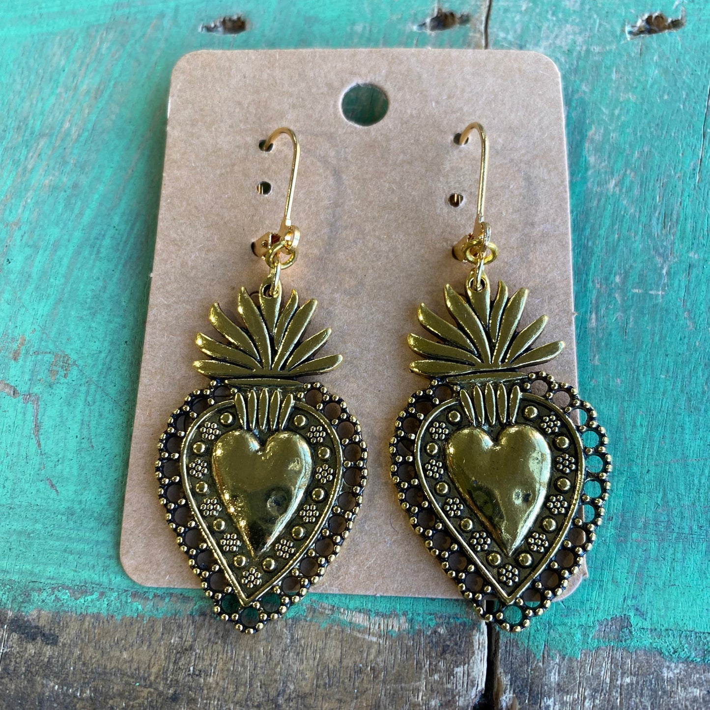 Vintage Gold Sacred Heart Earrings
