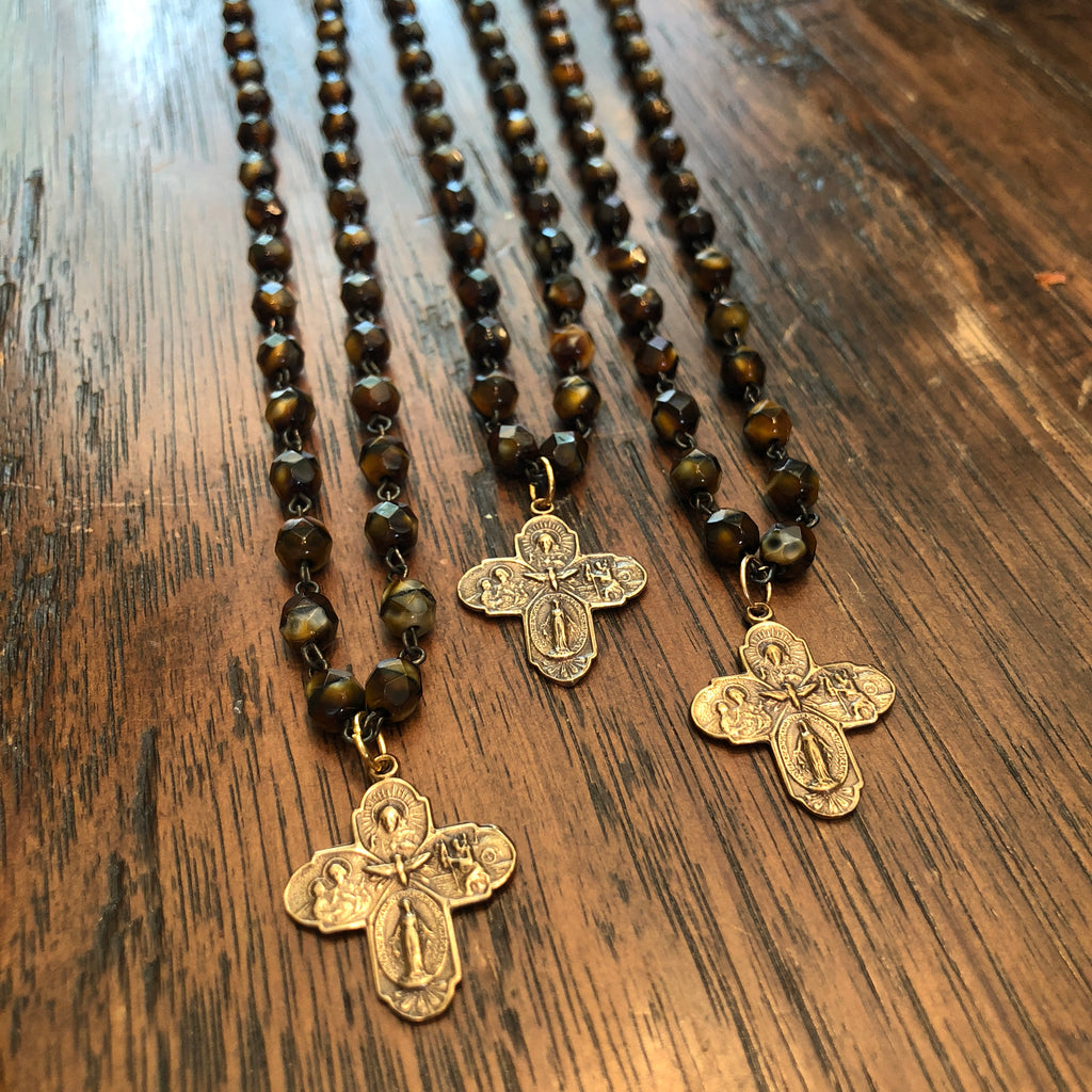 Tiger Eye 5 Way Cross Necklace