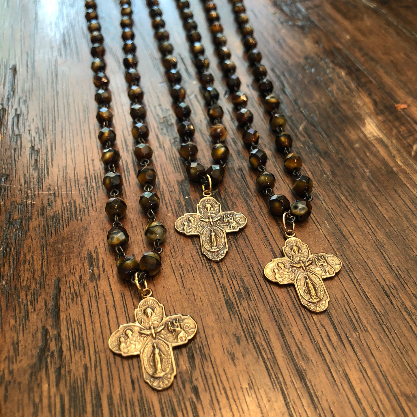 Tiger Eye 5 Way Cross Necklace