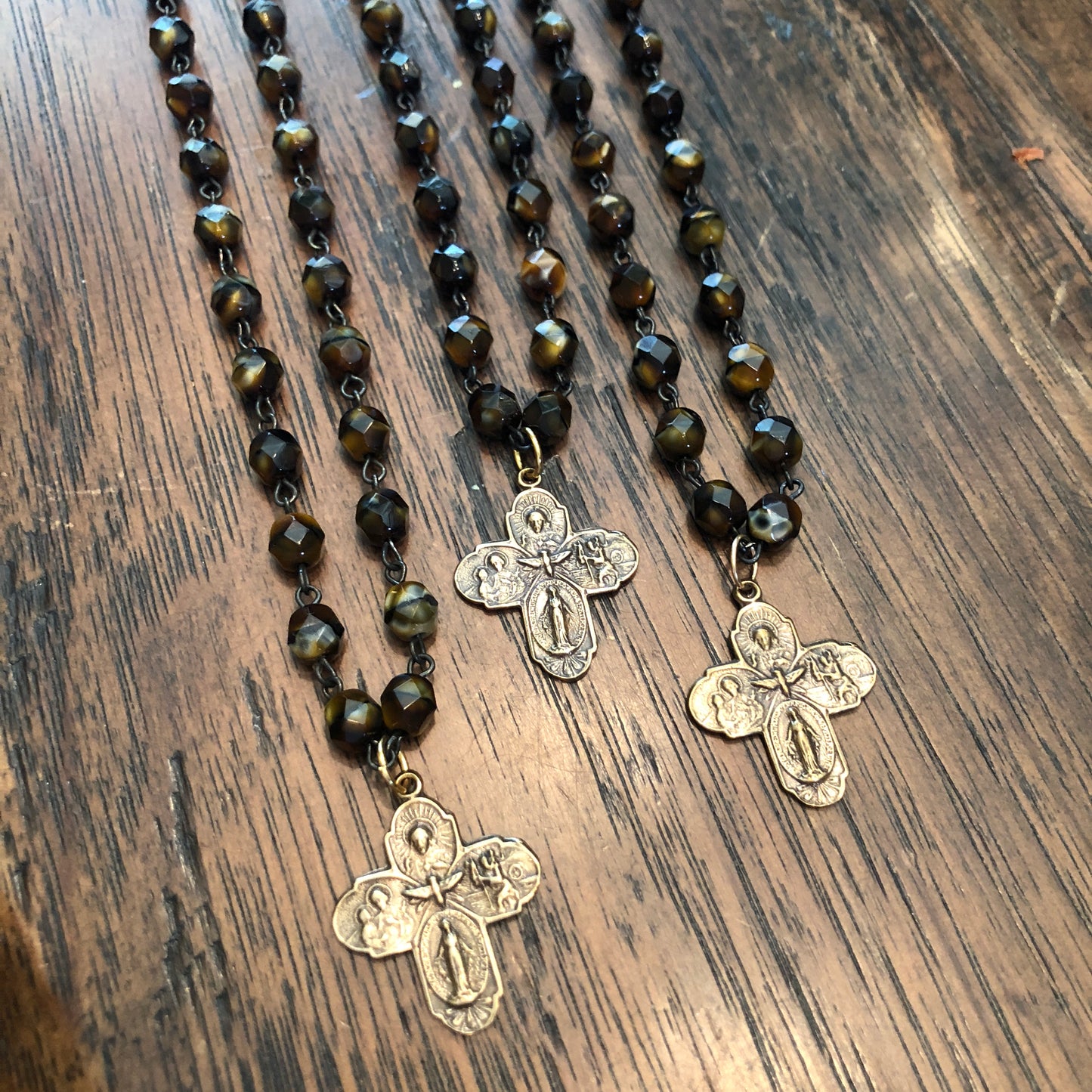 Tiger Eye 5 Way Cross Necklace