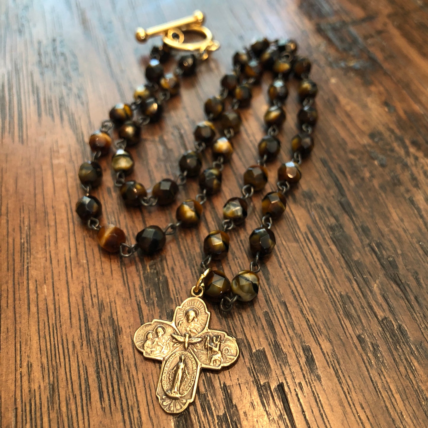 Tiger Eye 5 Way Cross Necklace