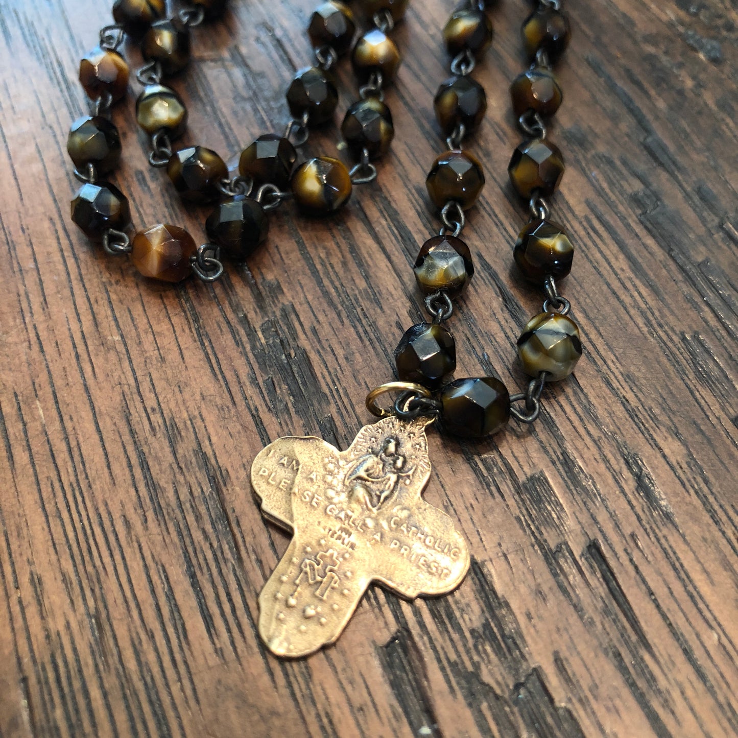 Tiger Eye 5 Way Cross Necklace