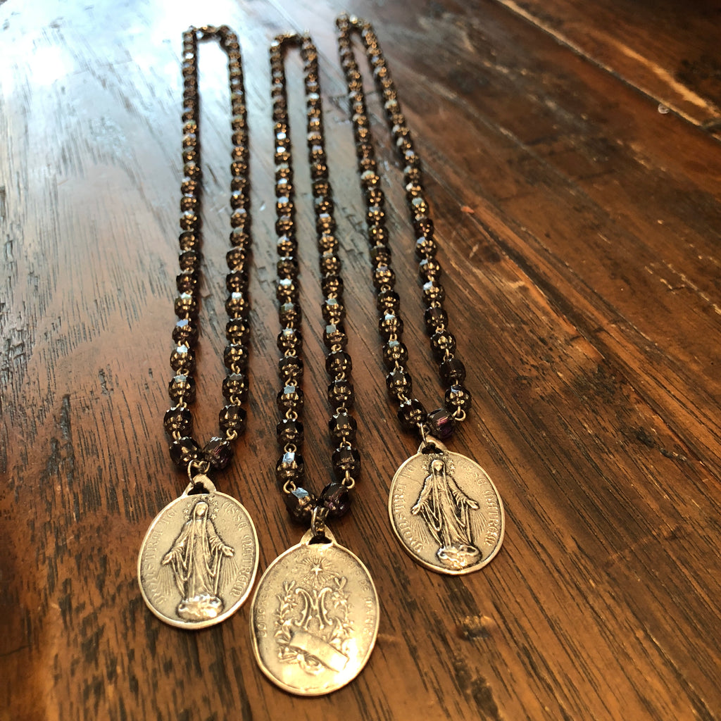 Miraculous Medal Deep Plum Necklace