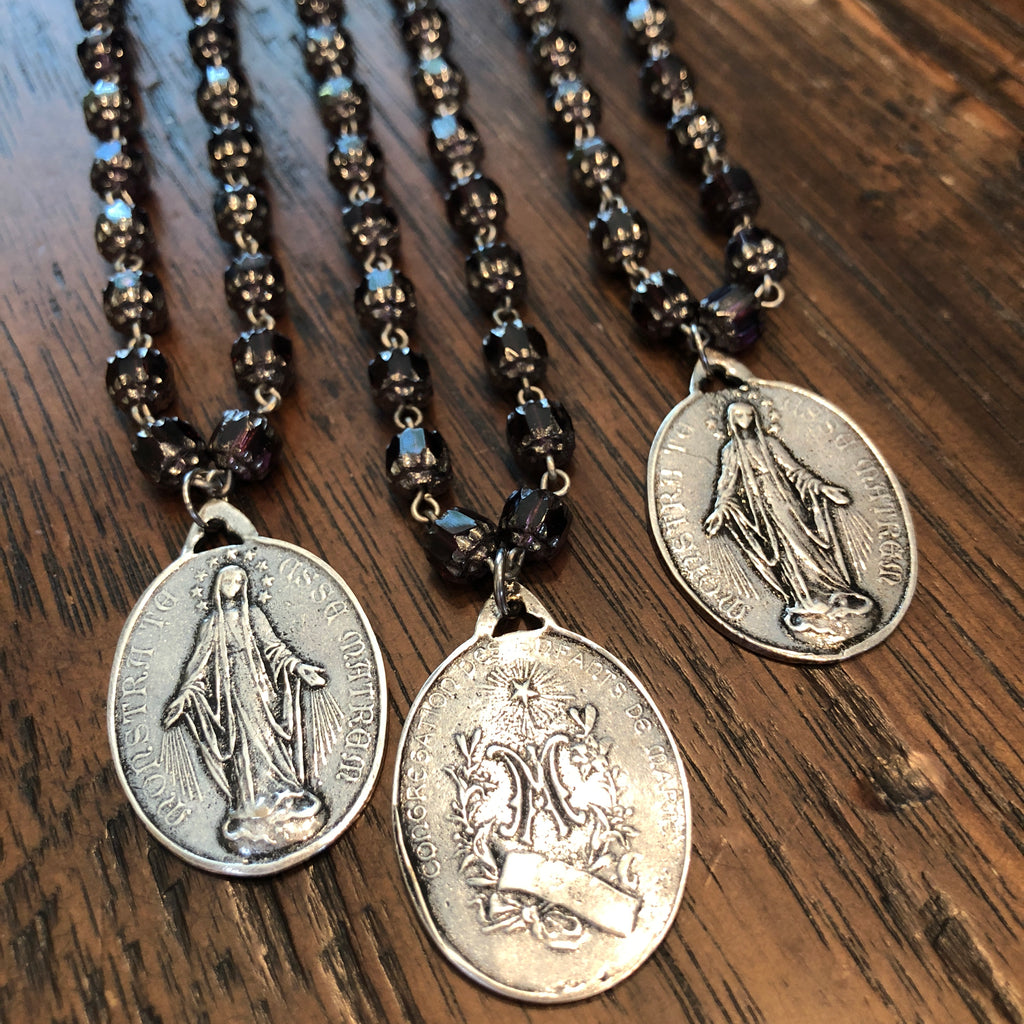 Miraculous Medal Deep Plum Necklace