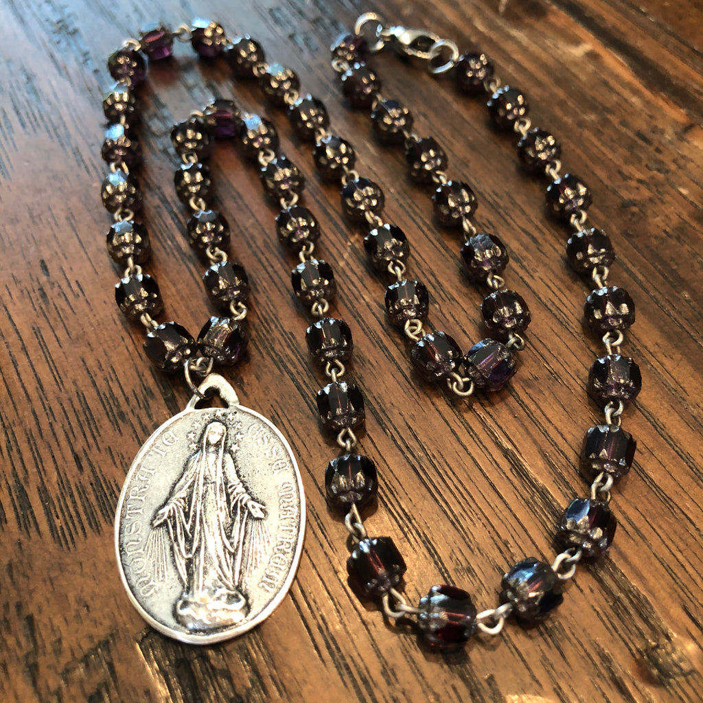 Miraculous Medal Deep Plum Necklace