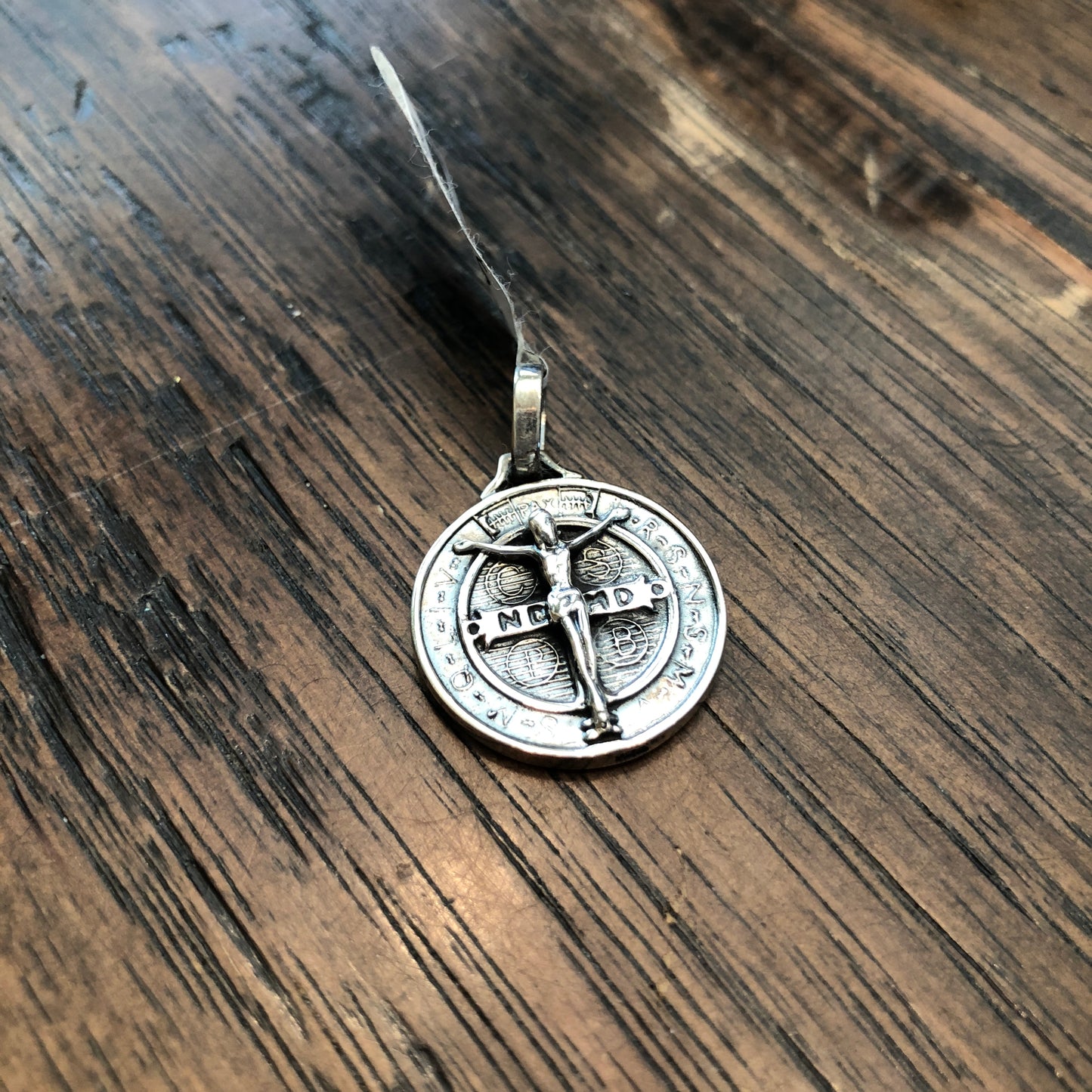 Sterling Silver Round St Benedict Crucifix Medallion