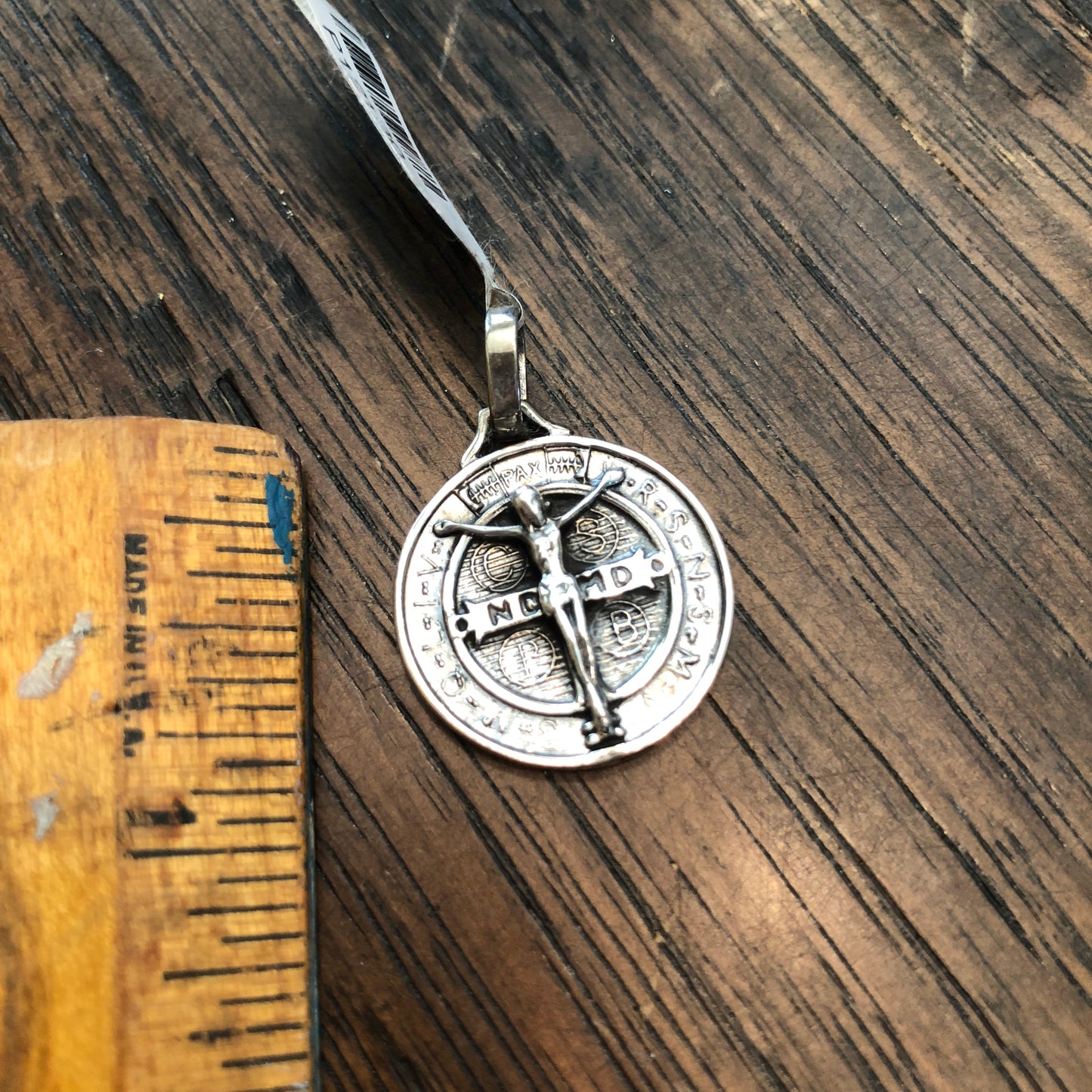 Sterling Silver Round St Benedict Crucifix Medallion