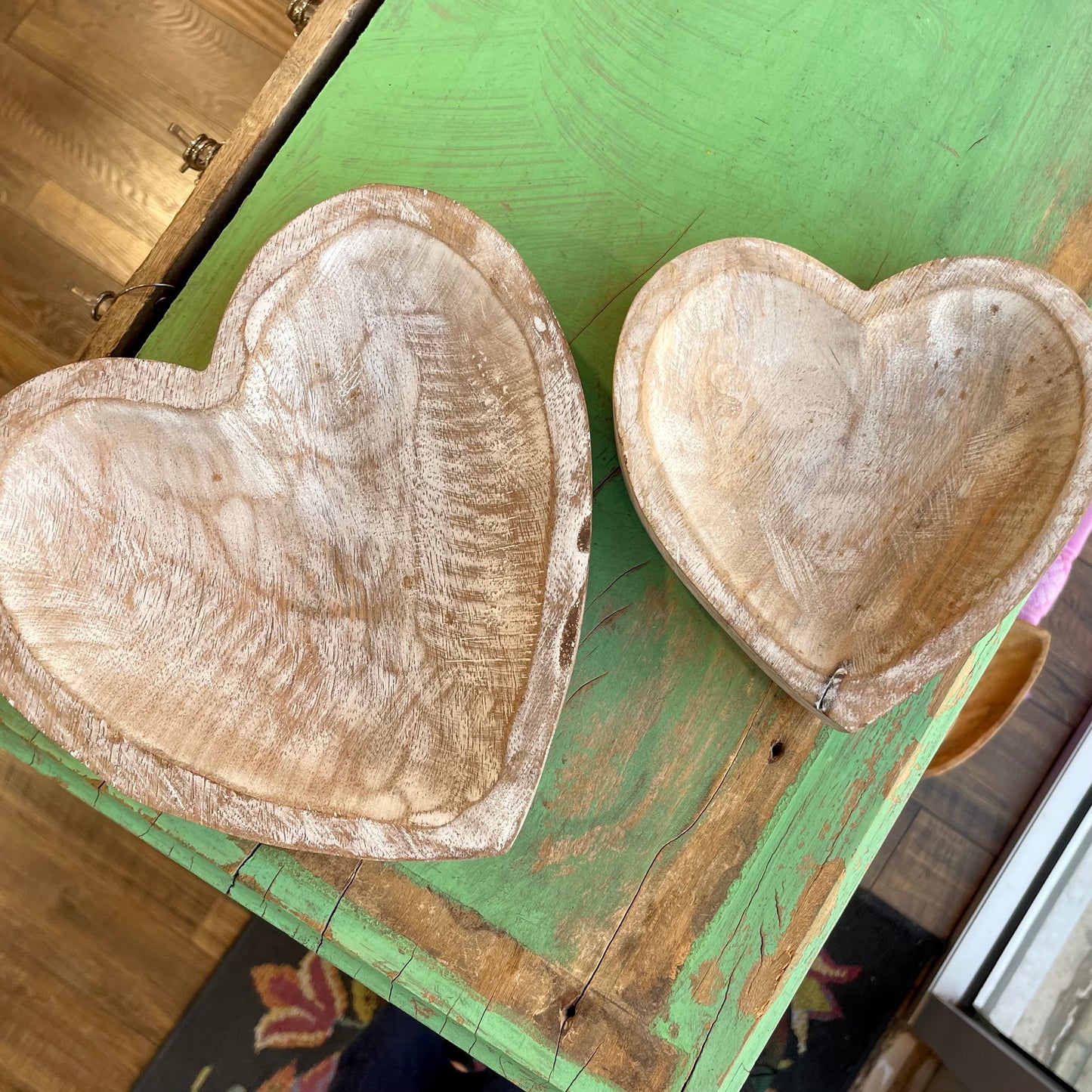 Whitewash Wood Heart Tray