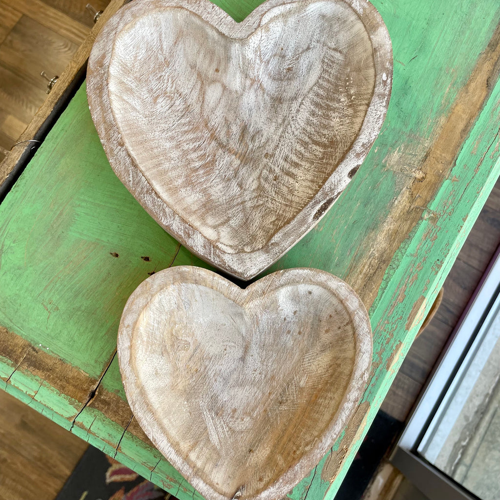 Whitewash Wood Heart Tray