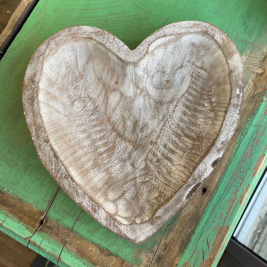 Whitewash Wood Heart Tray