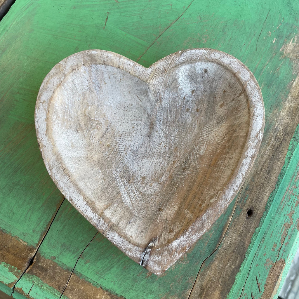 Whitewash Wood Heart Tray