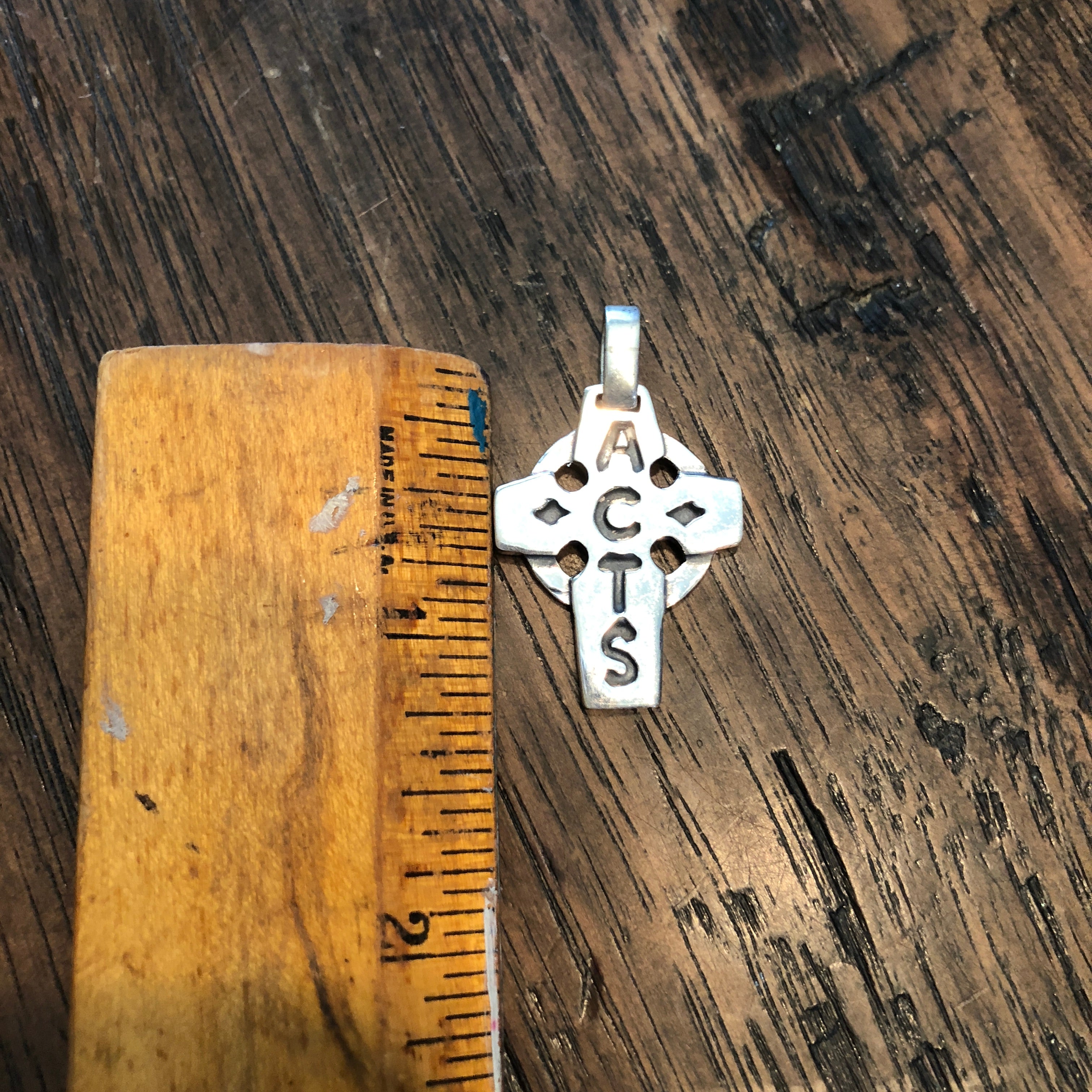 Sterling Silver ACTS Cross Pendant