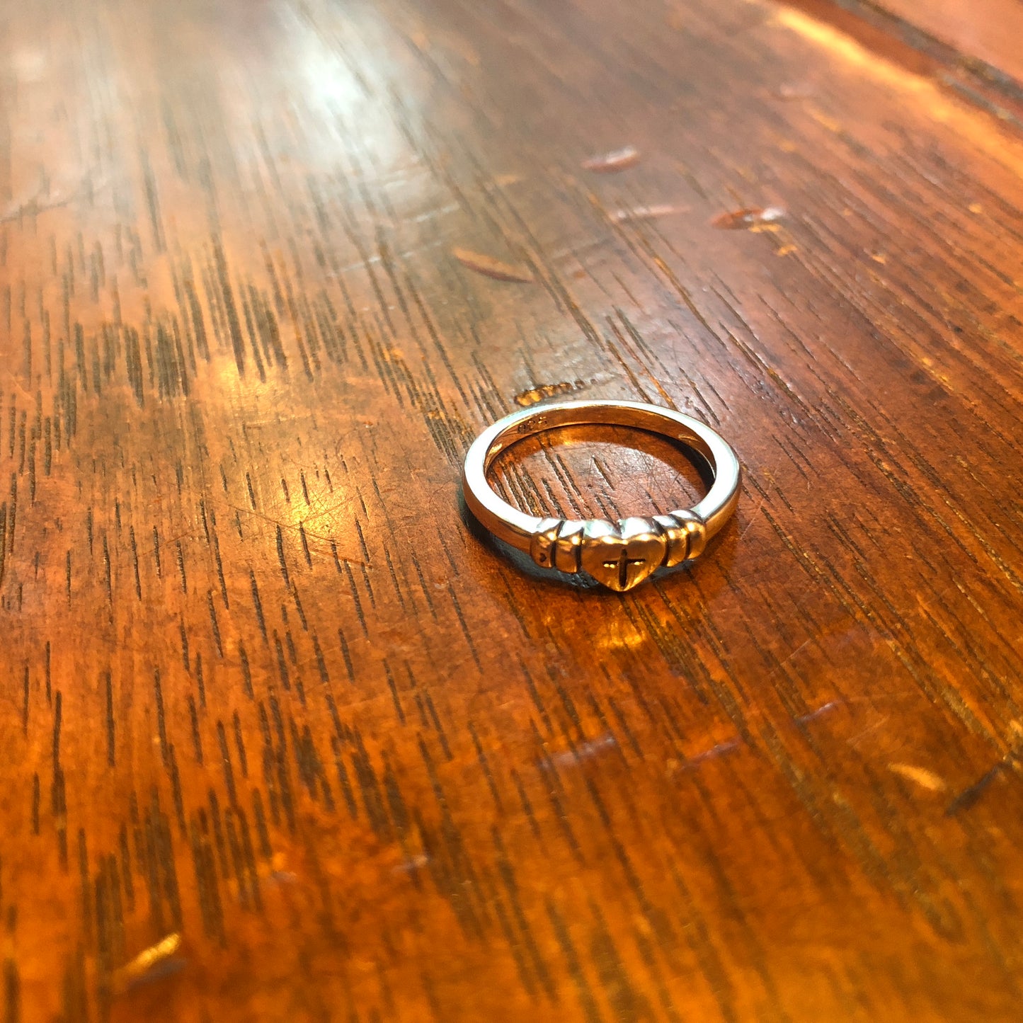 Sterling Silver Heart with Cross Ring