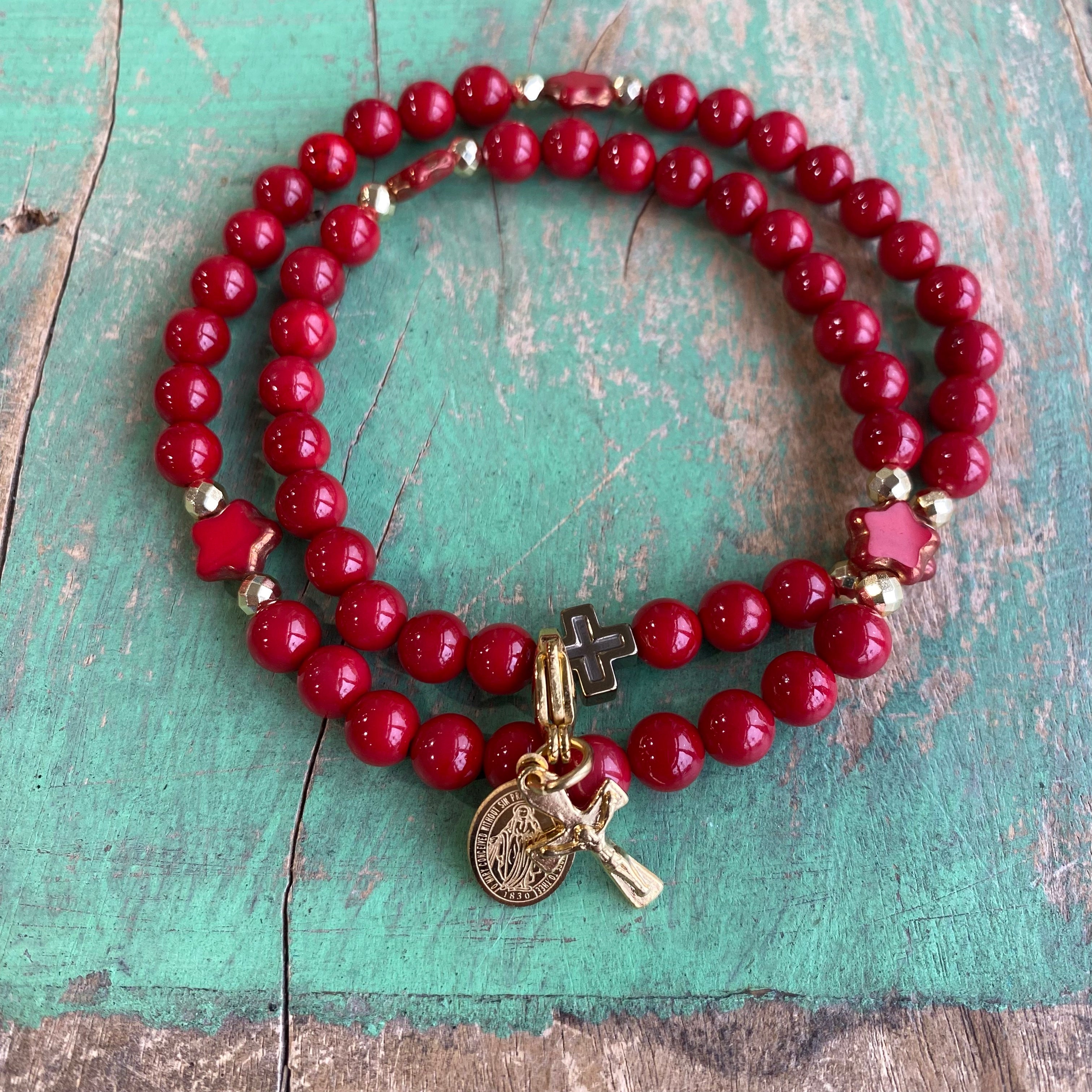 Rosary Wrap Bracelet with Gold Accents