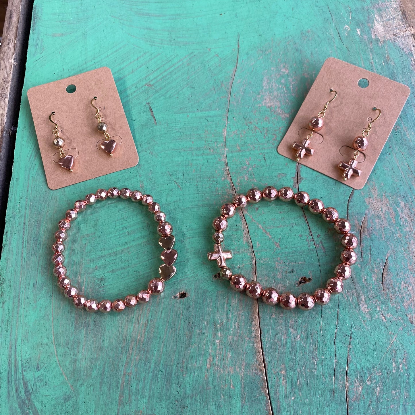 Rose Gold Hematite Love Bracelet and Earrings Set