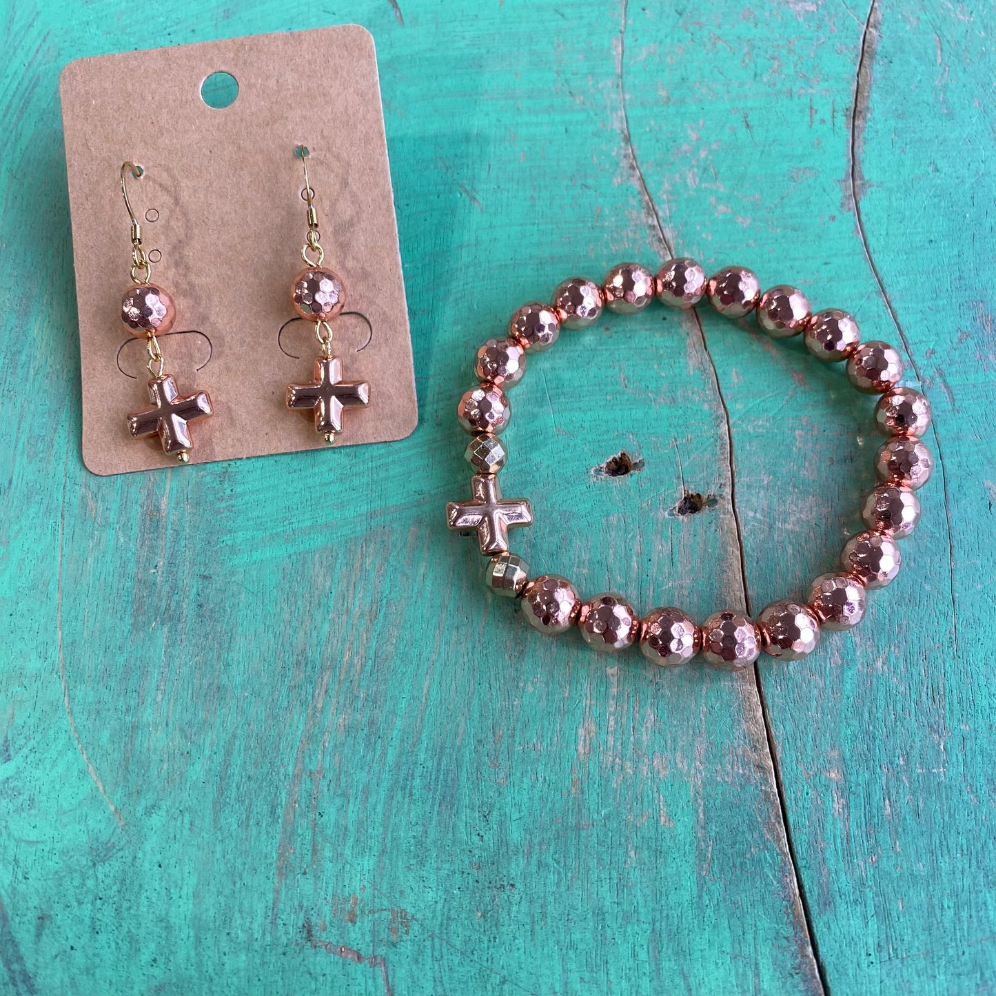 Rose Gold Hematite Love Bracelet and Earrings Set