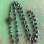 Long Shell Pearl Necklace with Cross