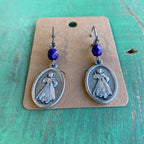 Blue Bead Divine Mercy Earrings