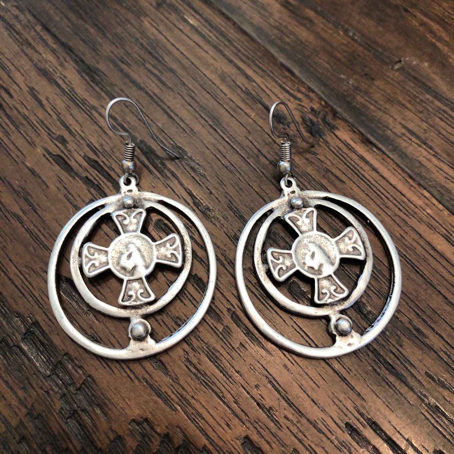 Large Circle St Anthony Cross Earrings