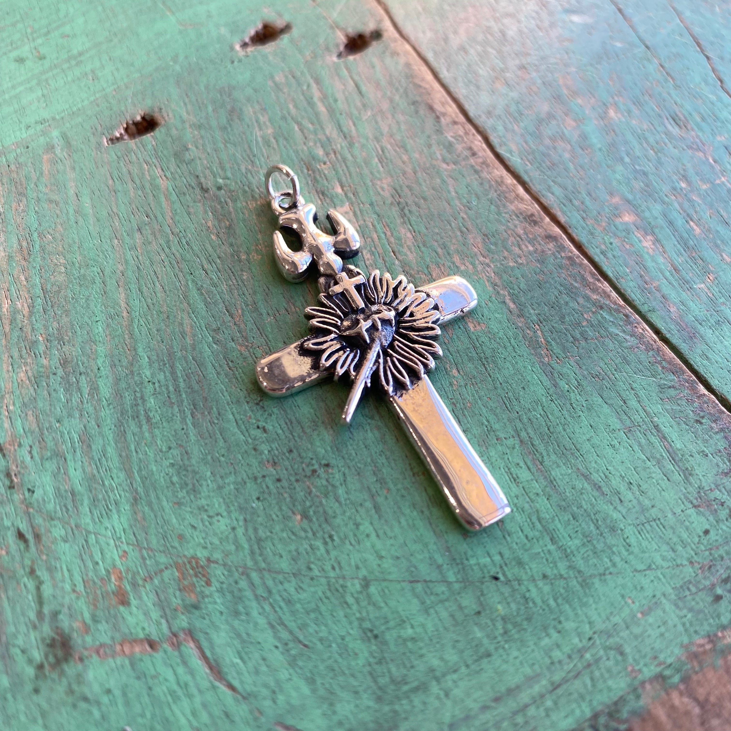 Holy Spirit Sacred Heart Cross Pendant