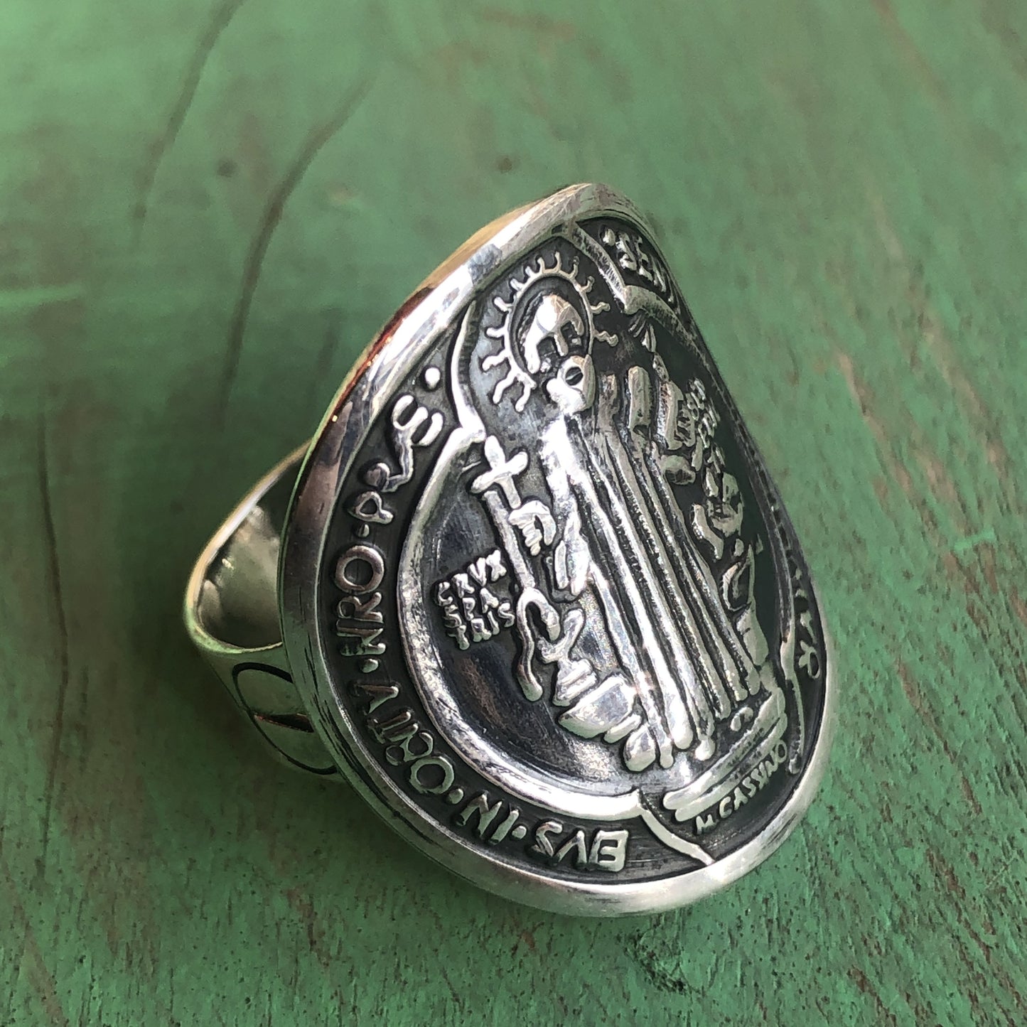 St Benedict Sterling Silver Ring XL