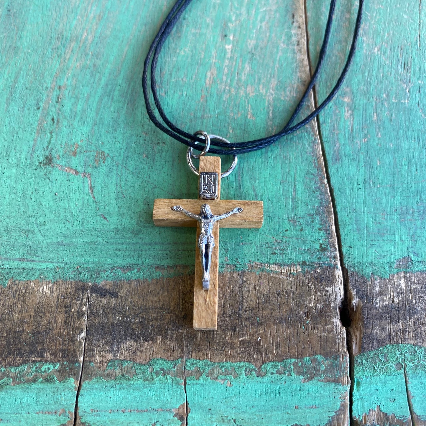 Crown of Thorns/Wood Crucifix Cord Necklace