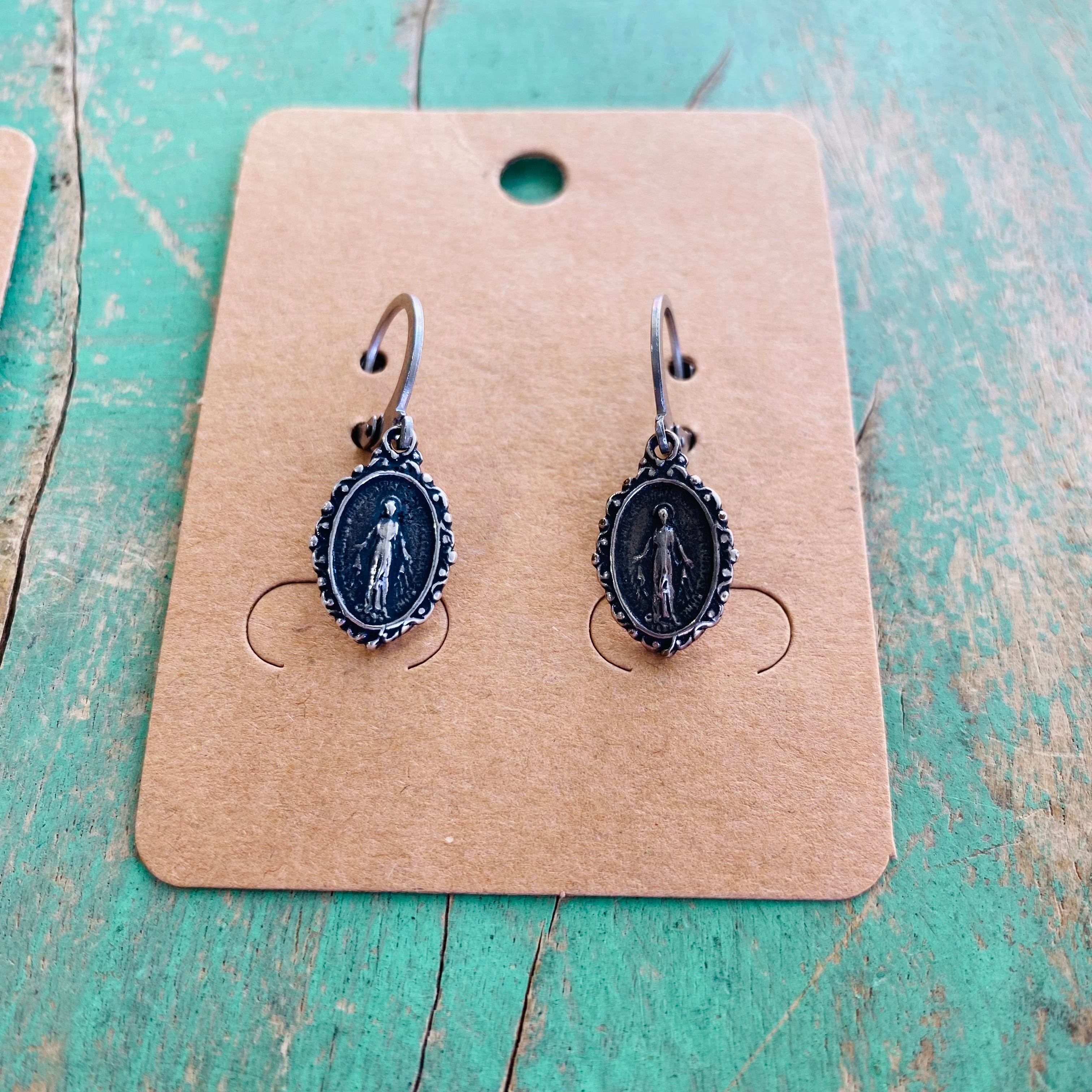 Vintage inspired Miraculous Medal Earrings