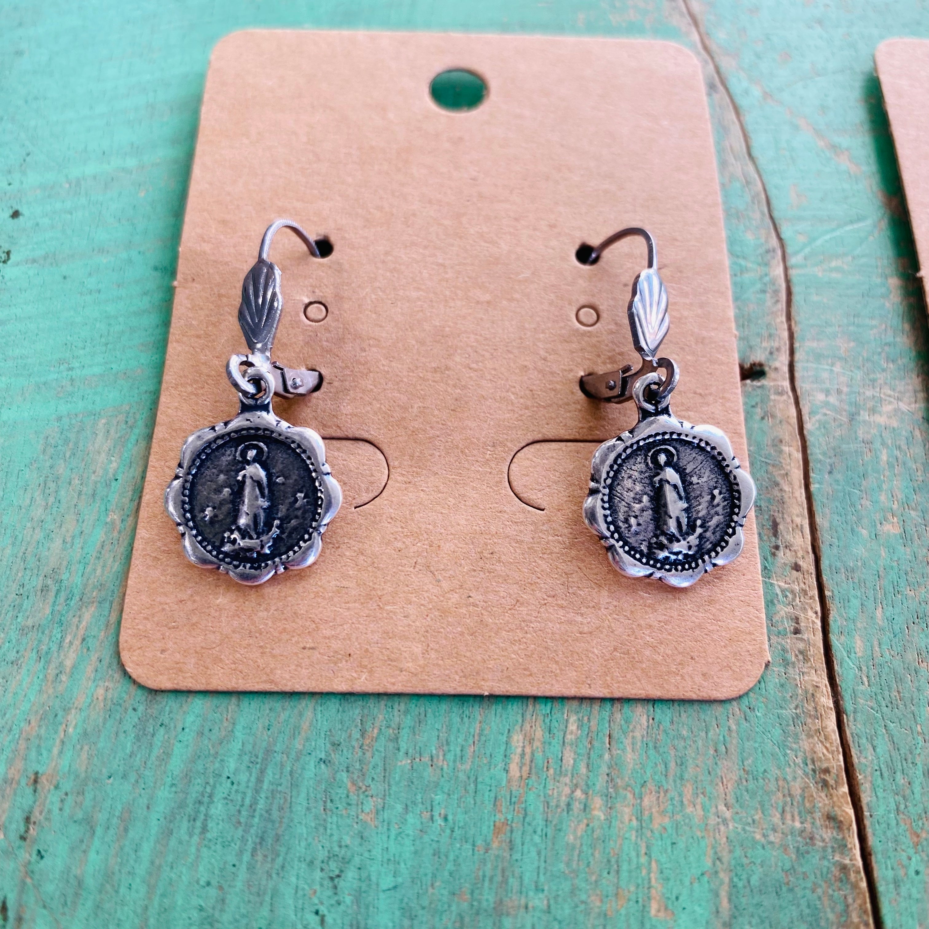 Vintage inspired Miraculous Medal Earrings