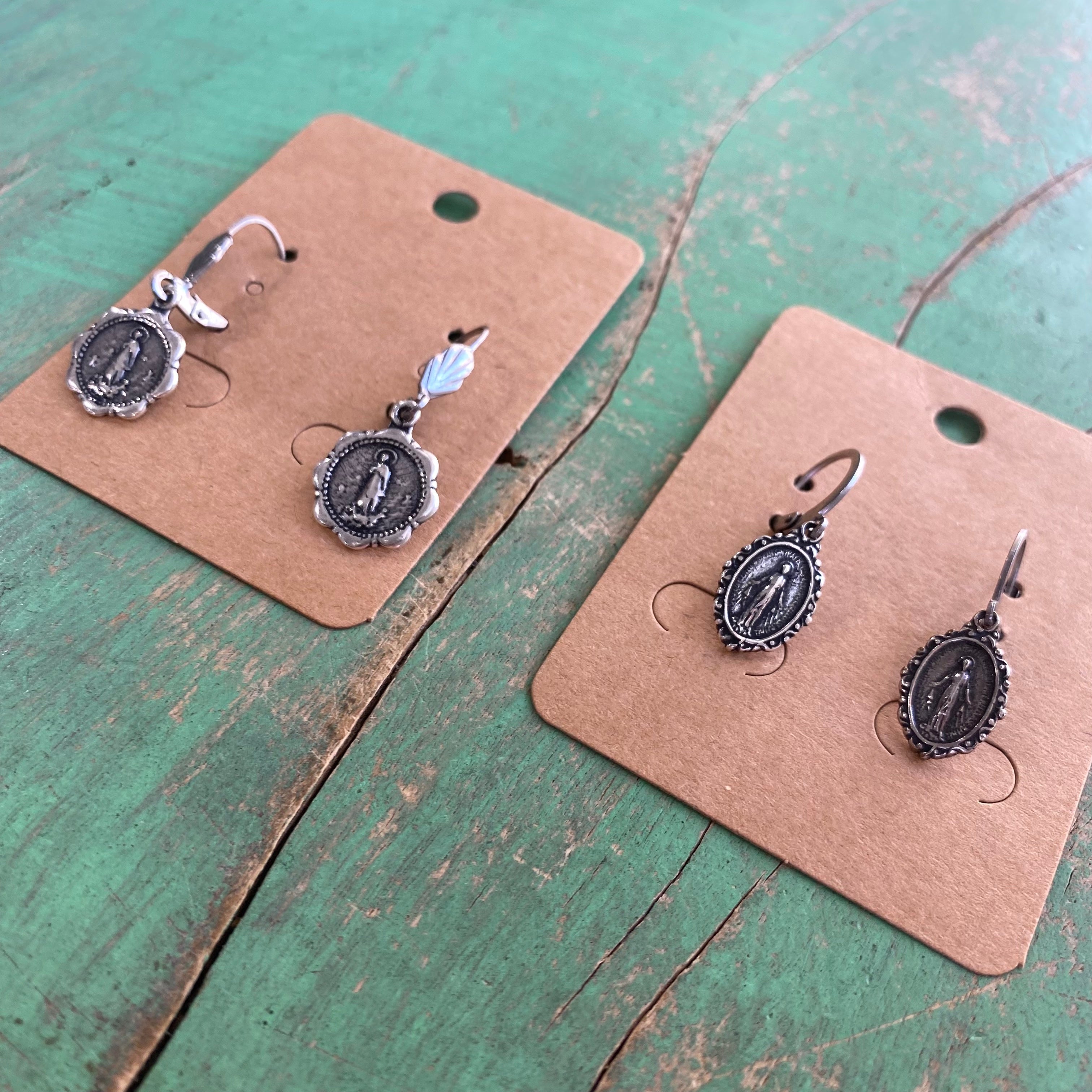 Vintage inspired Miraculous Medal Earrings