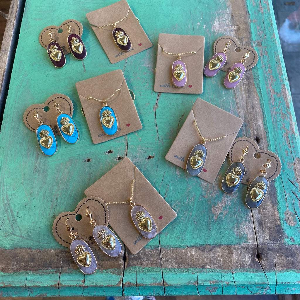Hannah Natural Stone Sacred Heart Necklace or Earrings