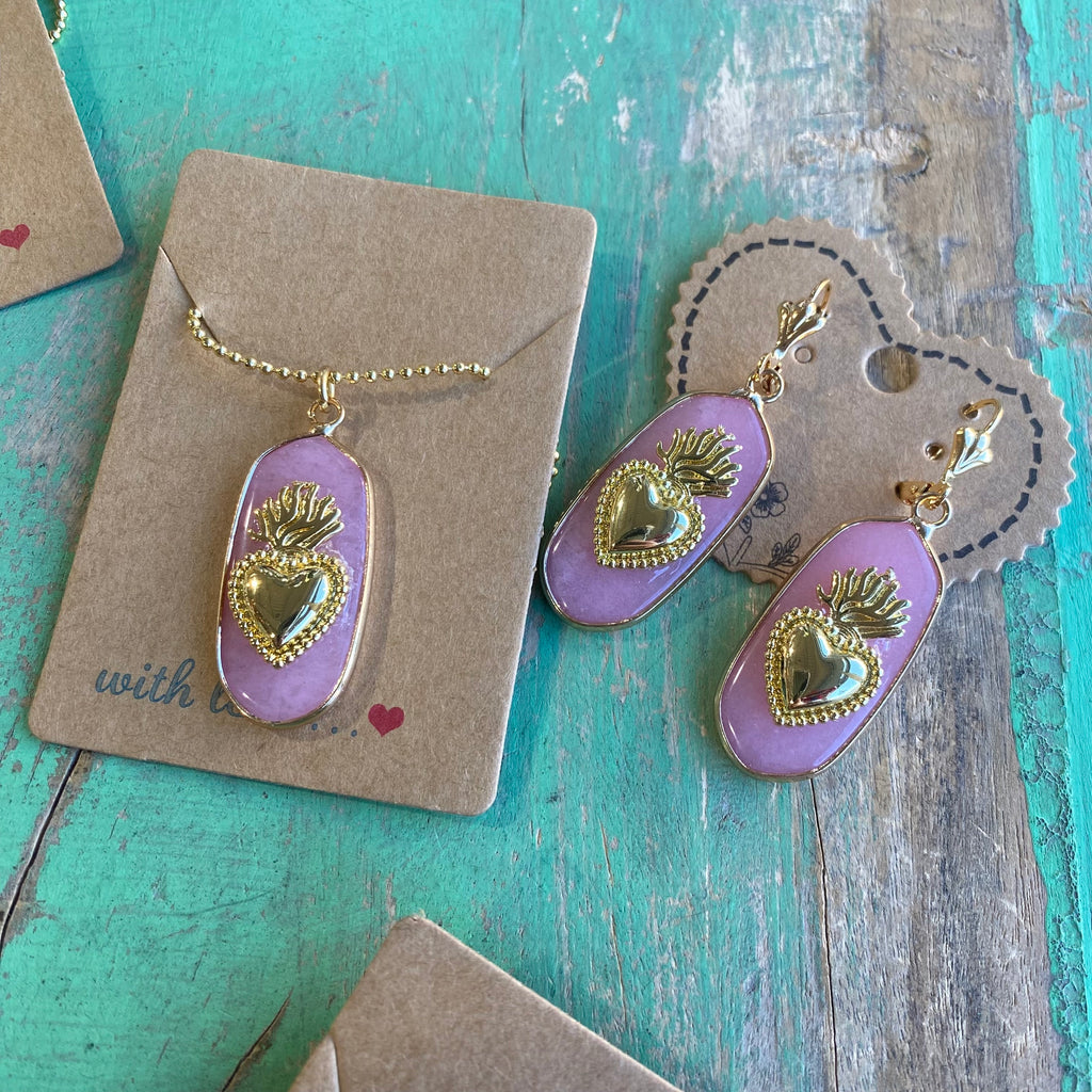 Hannah Natural Stone Sacred Heart Necklace or Earrings