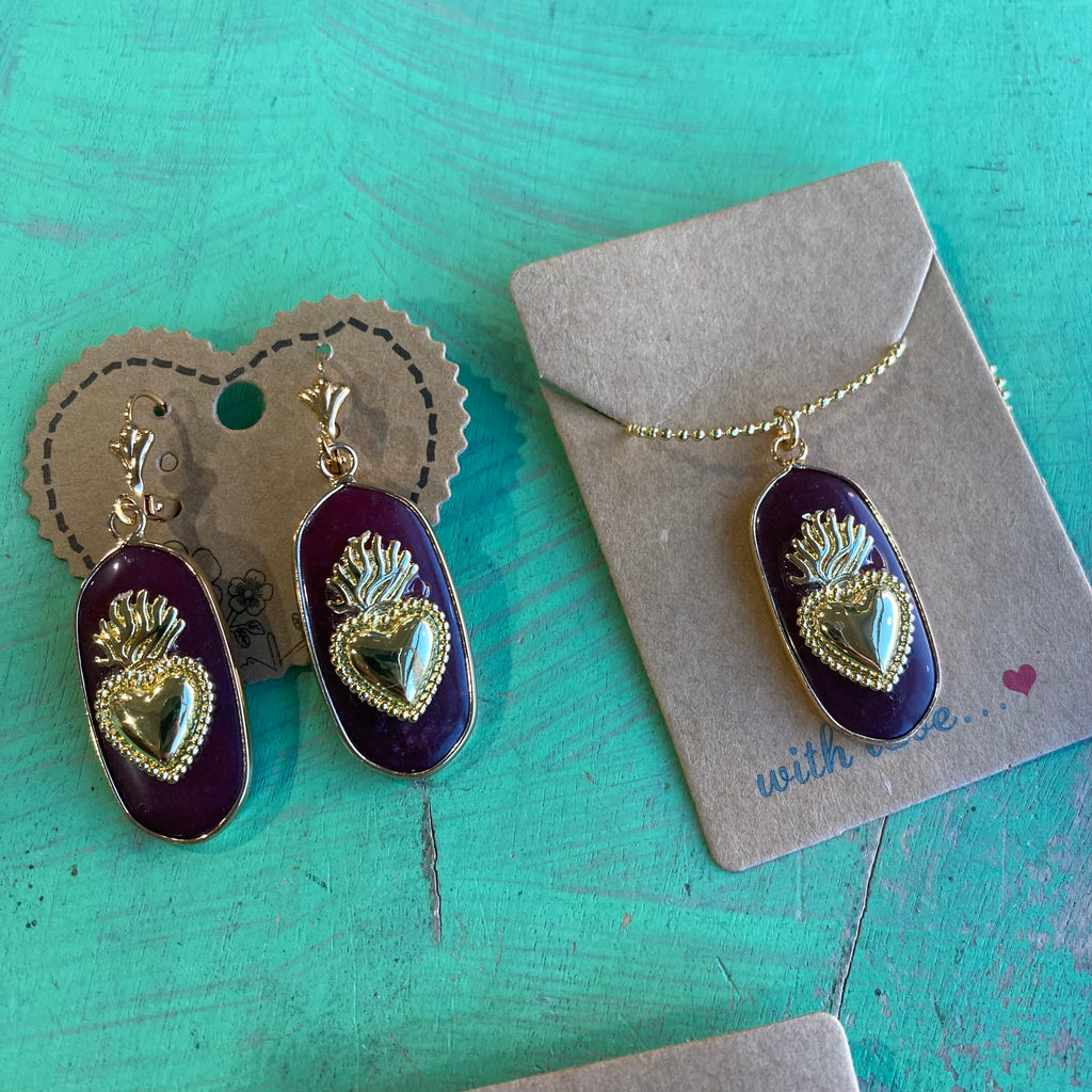 Hannah Natural Stone Sacred Heart Necklace or Earrings
