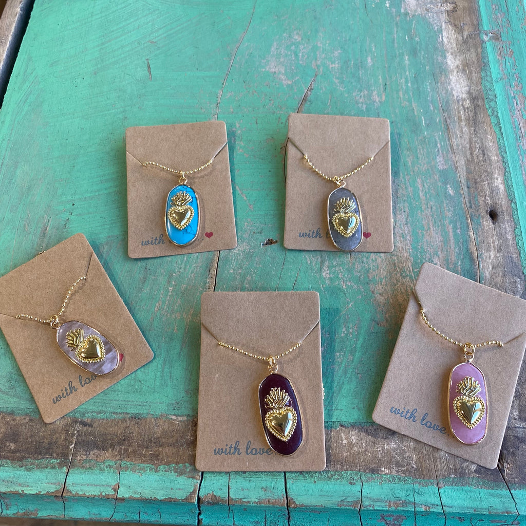 Hannah Natural Stone Sacred Heart Necklace or Earrings