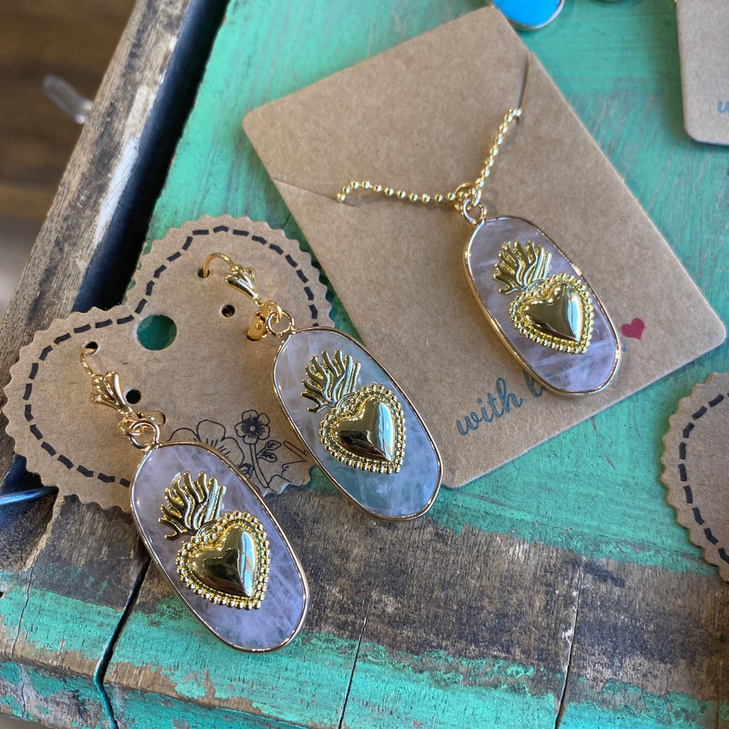 Hannah Natural Stone Sacred Heart Necklace or Earrings